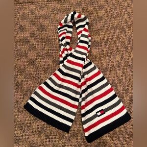 TOMMY HILFIGER SCARF NAVY/RED/WHITE/GREY stripes, LOGO Flag, ONE SIZE, WINTER